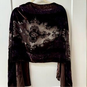 100% Silk Burnout Velvet Shawl Wrap Dark Floral Devoré Whimsigoth Fairy Grunge